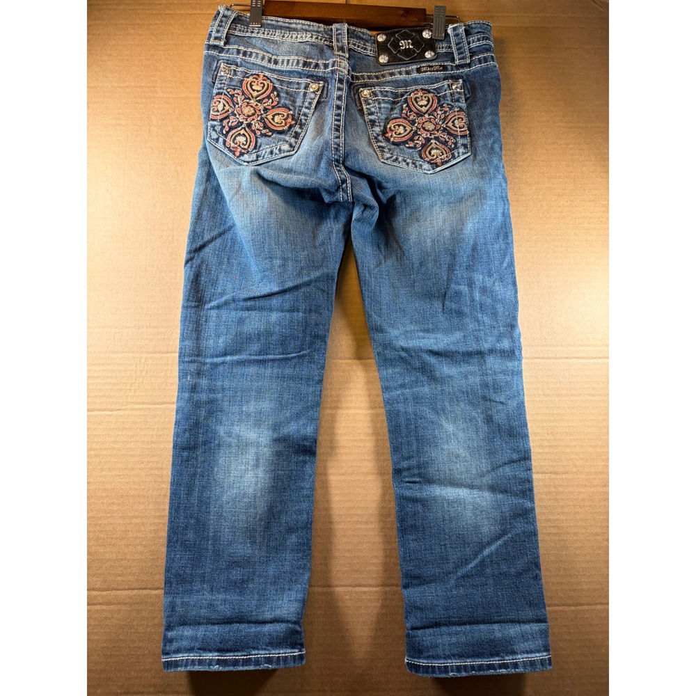 Miss Me Boyfriend‎ Jeans Womens 27 Blue Distressed Embroidered Mid Rise 30x24